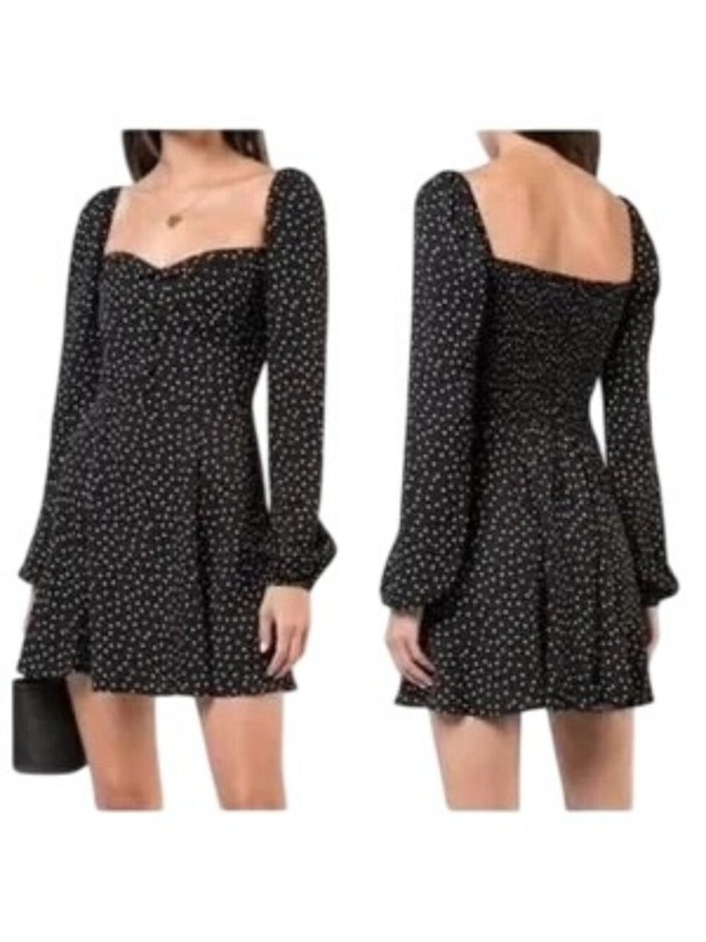 Reformation Lucia Black Polka Dot Long Sleeve Dress